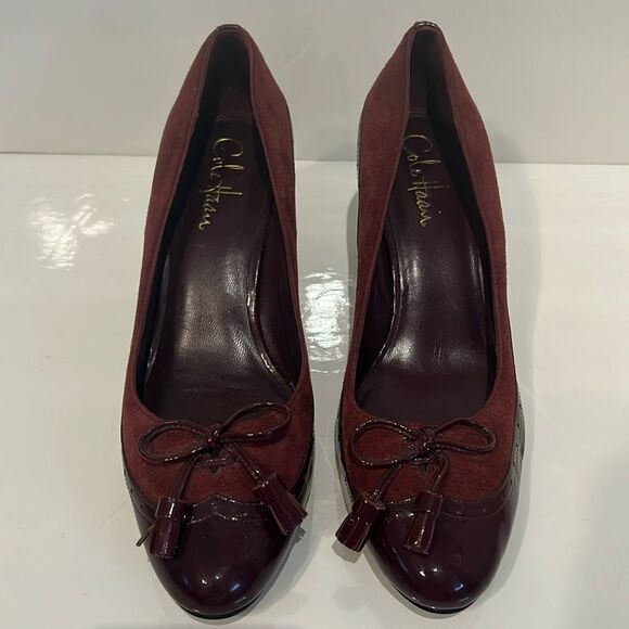 Cole Haan Burgundy Suede/Patent Leather Heeled Shoes Size 7 - Picture 2 of 14